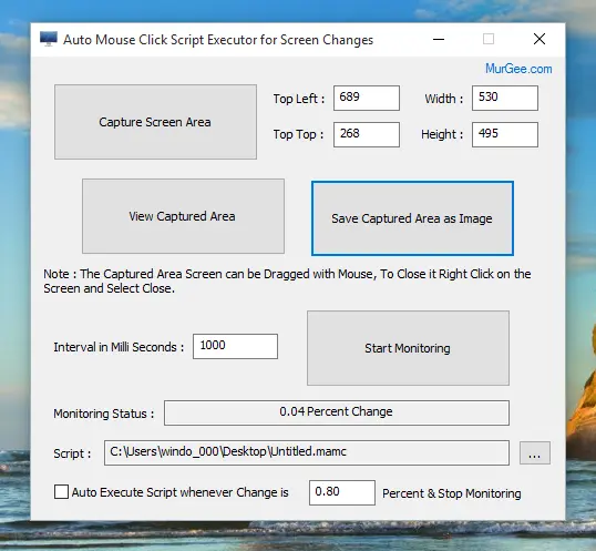 Screenshot of Auto Mouse Click Script Executor